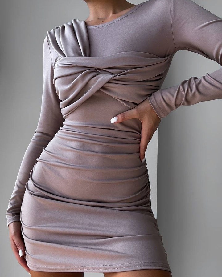 Damen Figurbetontes drapiertes Minikleid mit langen Ärmeln Echoarchiv