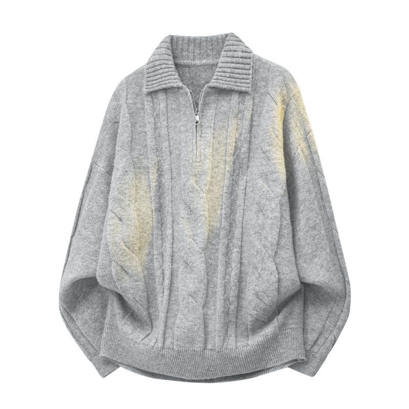 Damen Oversize Zopfstrickpullover mit hohem Rollkragen und Knopfleiste Echoarchiv