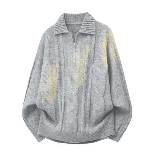 Damen Oversize Zopfstrickpullover mit hohem Rollkragen und Knopfleiste Echoarchiv