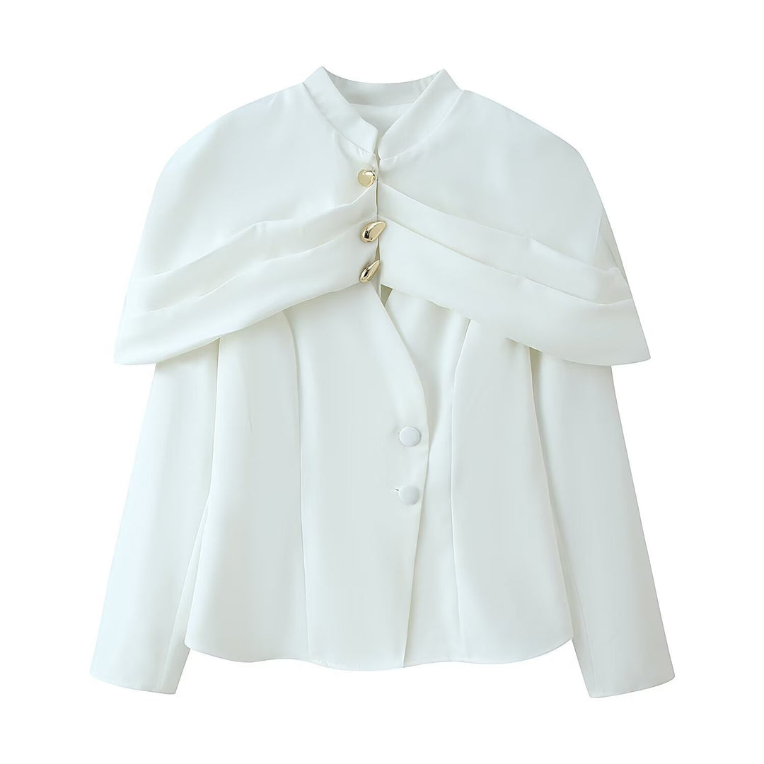 Damen Kurzer Taillierter Blazer mit Cape-Überwurf und Stehkragen Echoarchiv