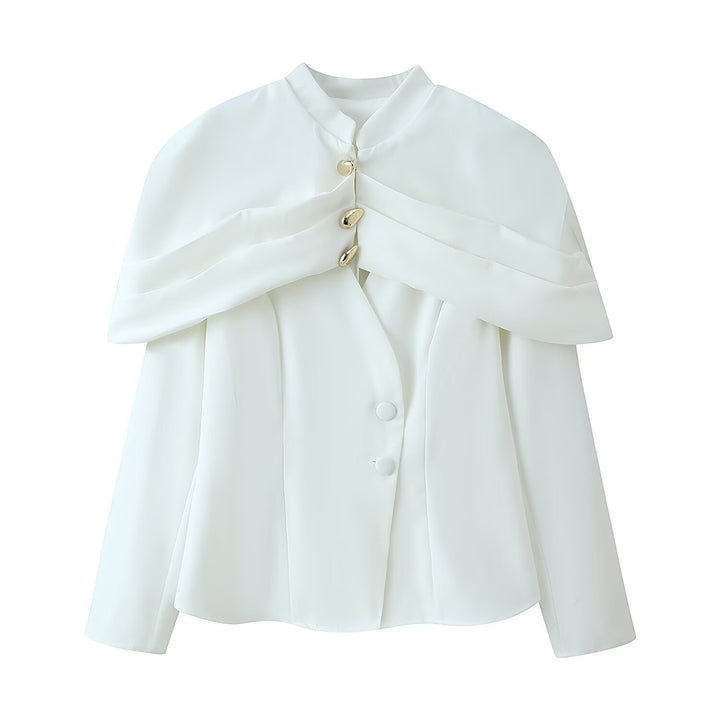 Damen Kurzer Taillierter Blazer mit Cape-Überwurf und Stehkragen Echoarchiv