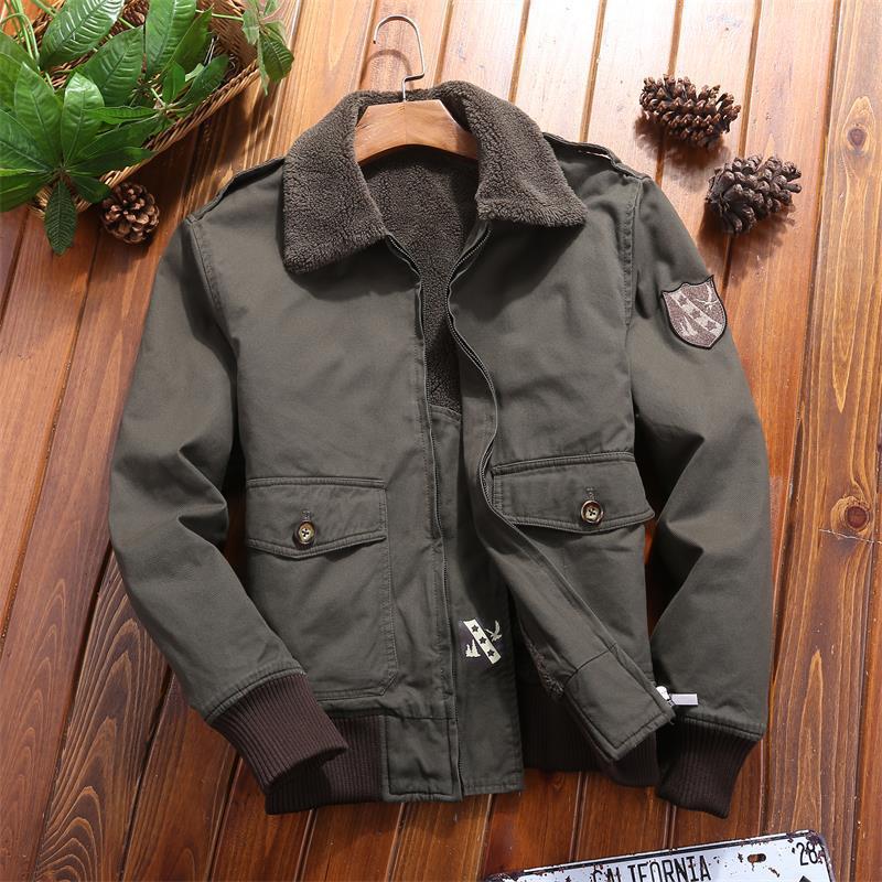 Herren Fliegerjacke im Vintage-Canvas mit Teddykragen und Rippbündchen – Brevano