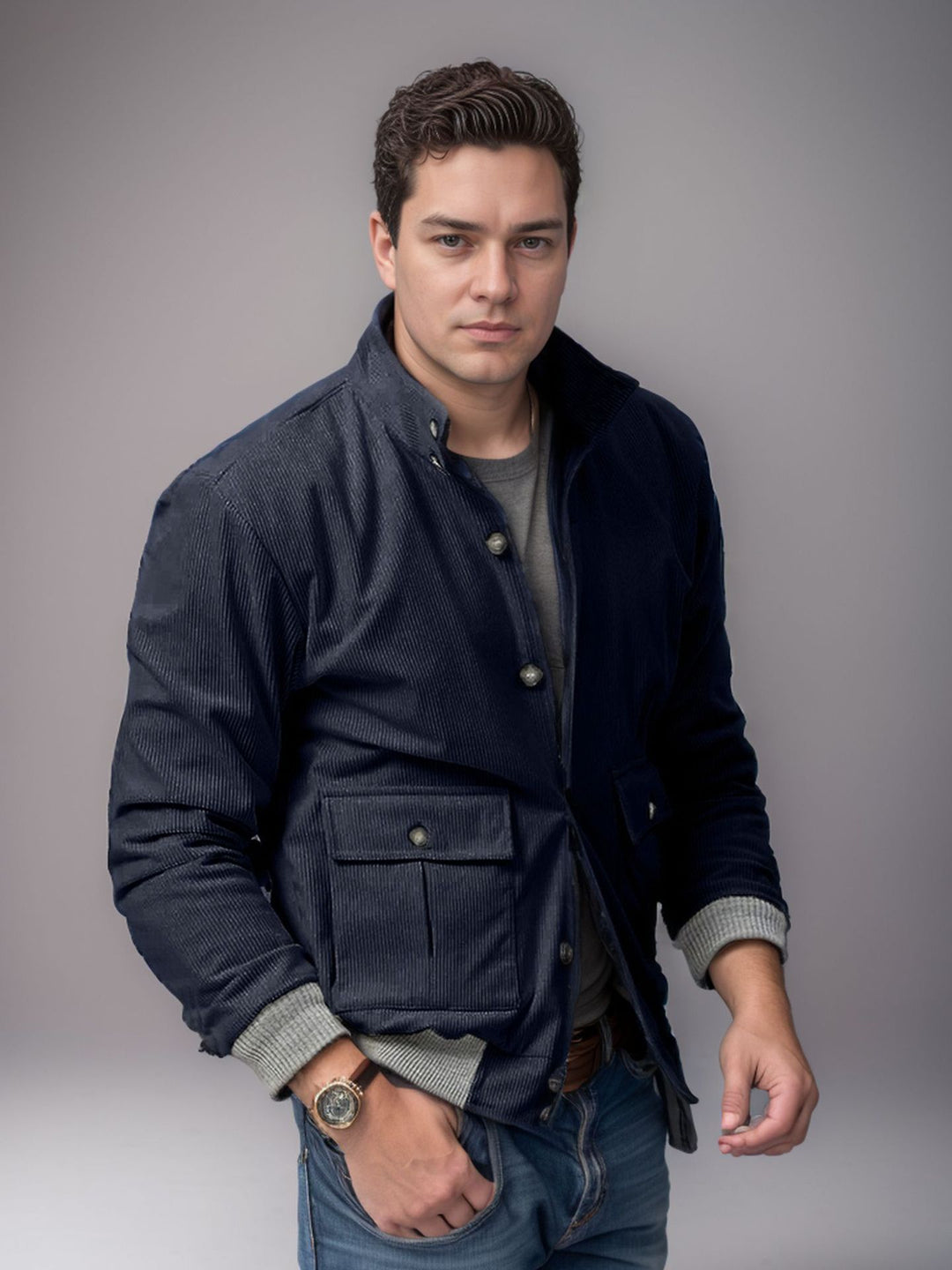 Herren sportliche Cordjacke mit praktischen Taschen und modernem Design Echoarchiv