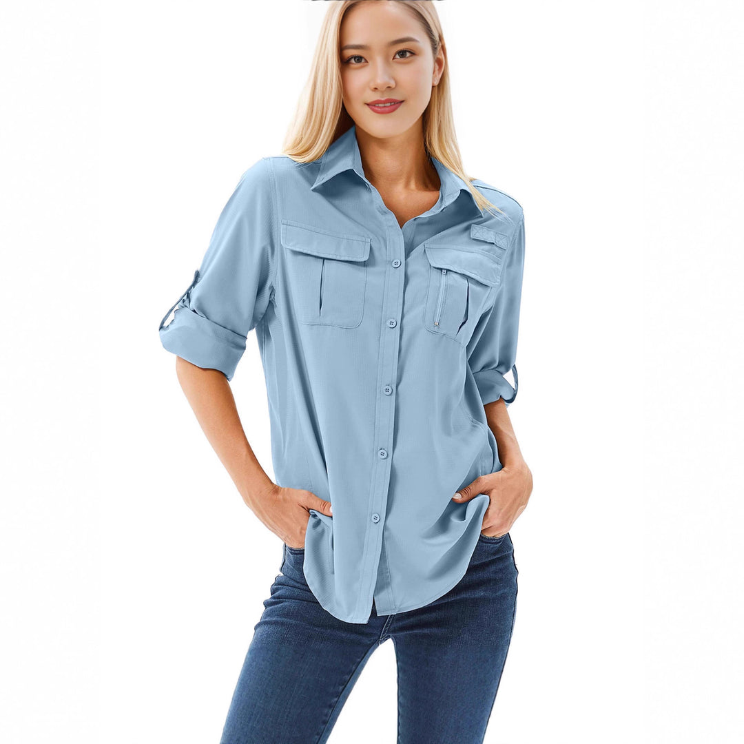 Damen lässige Bluse mit praktischen Taschen und umschlagbaren Ärmeln Echo Archiv