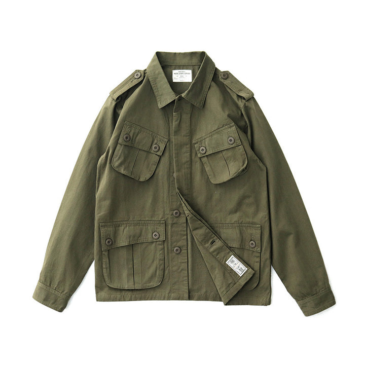 Herren Militärinspirierte Feldjacke mit aufgesetzten Pattentaschen und Schulterklappen Echoarchiv