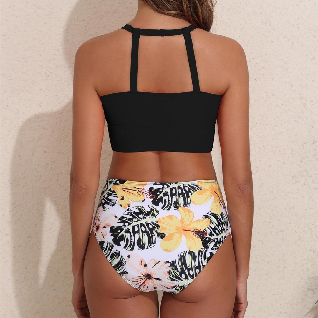 Damen Sportlicher Bikini-Set mit hohem Bund und rückenfreier Oberseite Echo Archiv