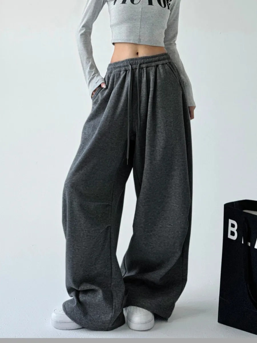 Damen weite taillenhohe Loungehose aus weichem Baumwollmix mit Tunnelzug und Seitentaschen – Avélisse
