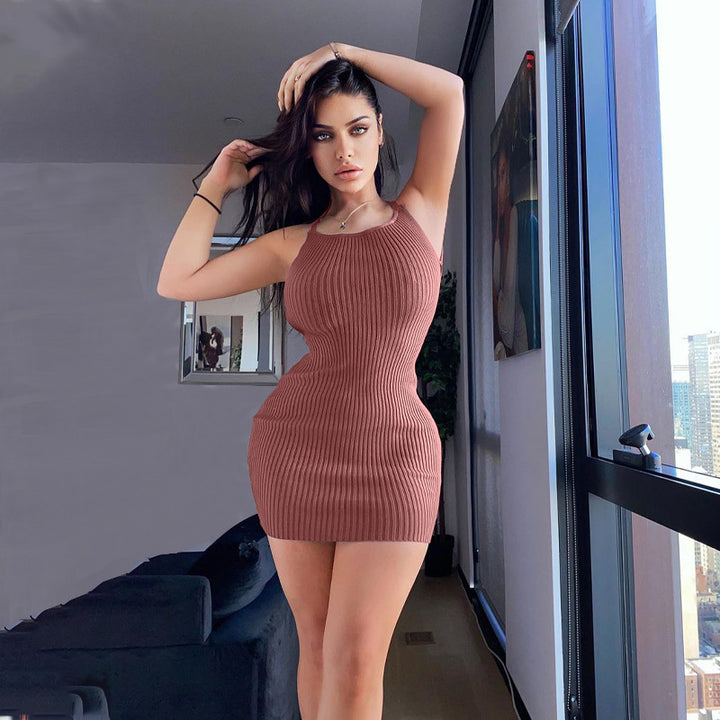 Damen figurbetontes Rippenkleid mit verstellbaren Spaghettiträgern Echo Archiv