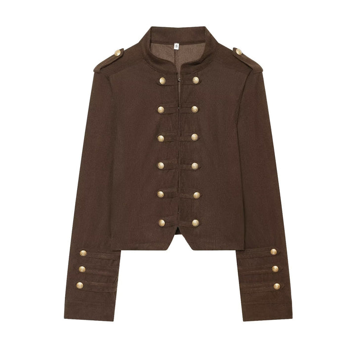 Damen Kurze Militärjacke im Boxy‑Schnitt mit Stehkragen und Zierknöpfen Echo Archiv