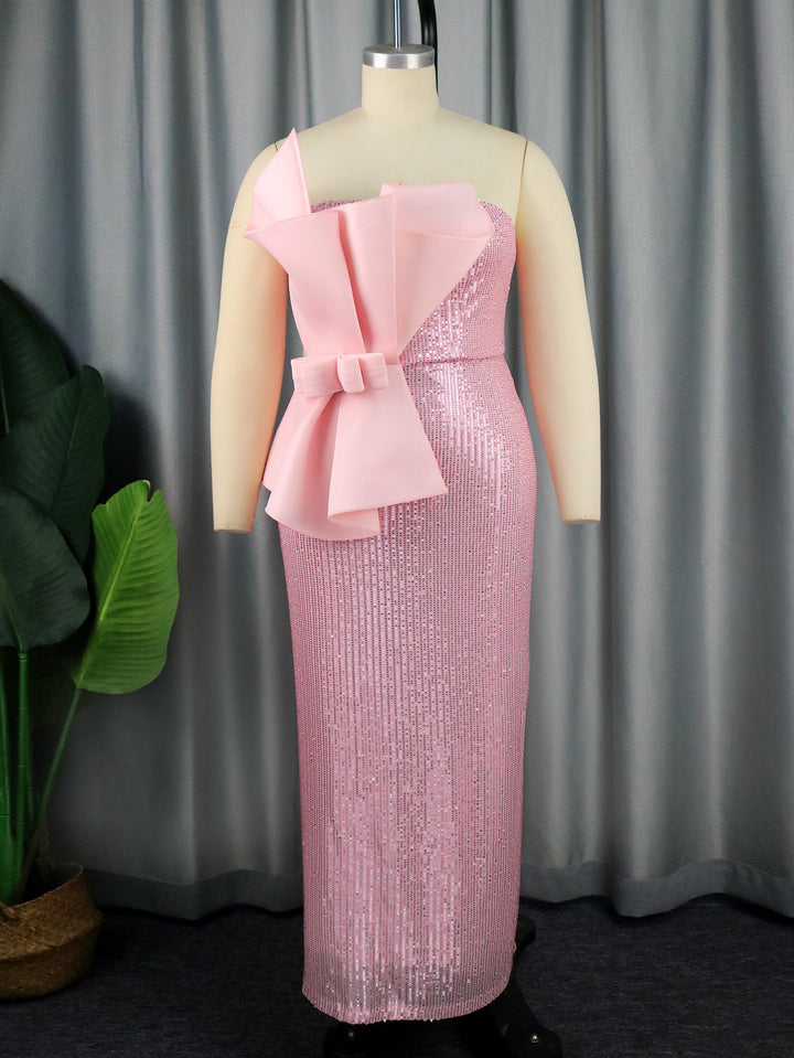 Damen Glitzerndes Abendkleid mit asymmetrischem Design und imposanter Schleifenapplikation Echo Archiv