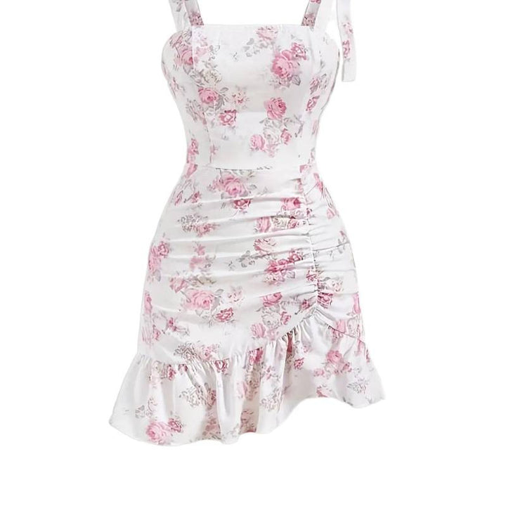 Damen Spaghettiträger Mini-Kleid mit floralem Design und Rüschensaum Echo Archiv