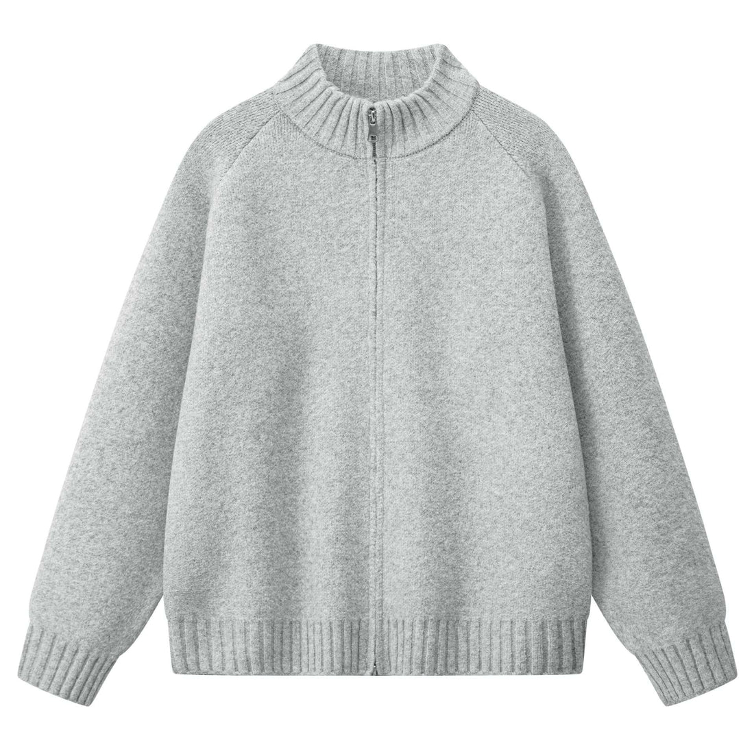 Damen Oversize Teddy-Strick-Cardigan mit Stehkragen, Rippsäumen & Zwei-Wege-Reißverschluss Echoarchiv
