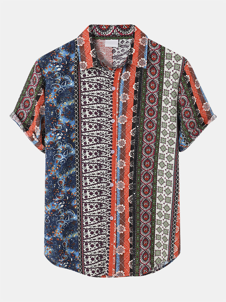 Herren Kurzarmhemd und Shorts-Set im kreativen Patchwork-Design Echoarchiv