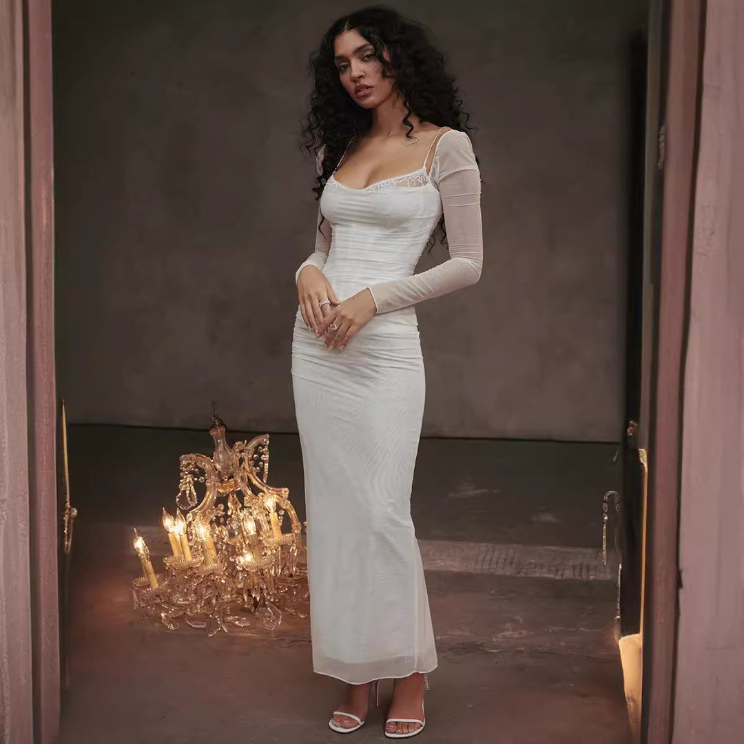 Damen Elegantes Maxikleid mit transparenten Ärmeln Echo Archiv