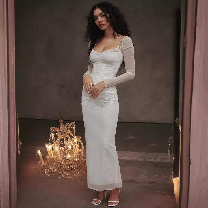 Damen Elegantes Maxikleid mit transparenten Ärmeln Echo Archiv
