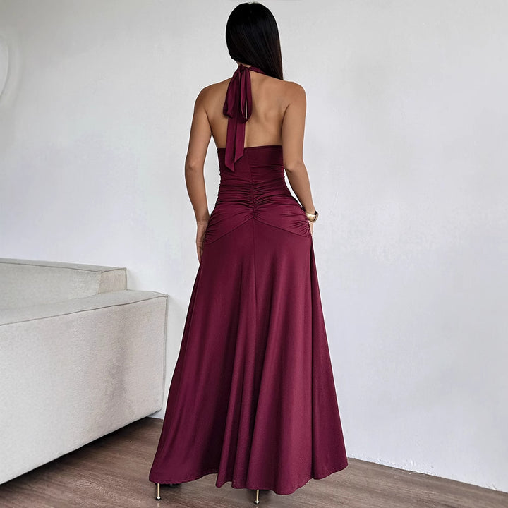 Damen Elegantes Halterkleid mit tiefem V-Ausschnitt und raffinierten Drapierungen Echo Archiv