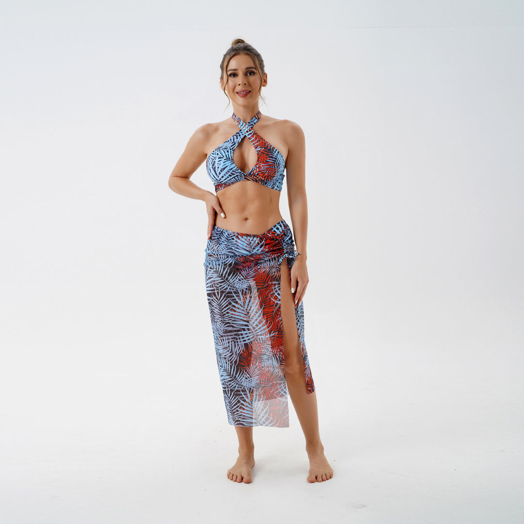 Damen Bikini-Set mit raffiniertem Wickelrock und tropischem Design Echo Archiv