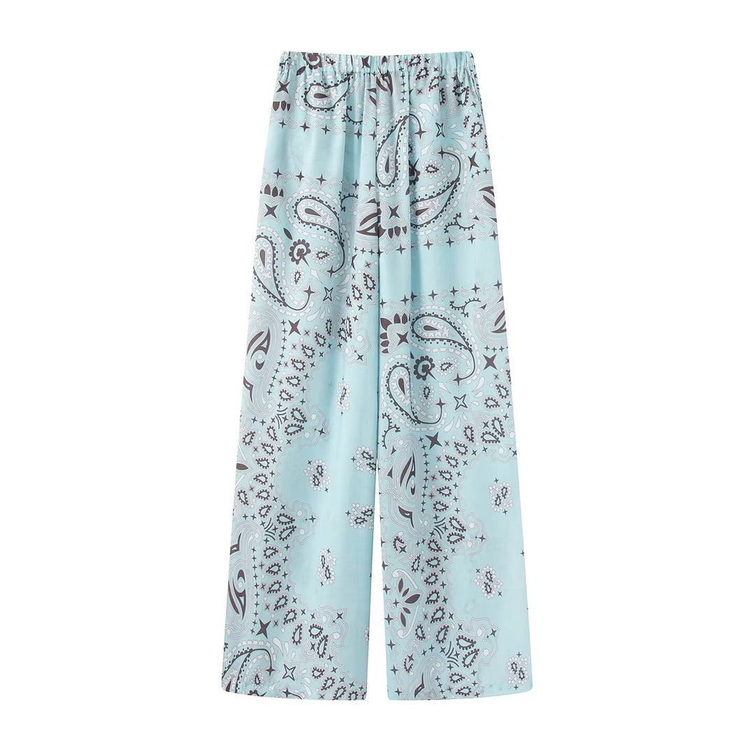 Damen Zweiteiliges Satinoptik-Lounge-Set mit Paisley-Print, Kimonokragen-Bluse und weiter Culotte-Hose Echo Archiv