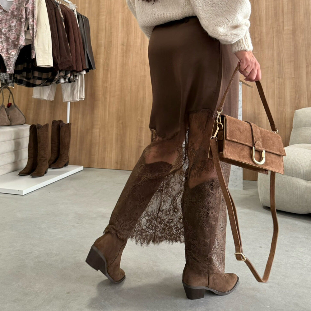 Damen asymmetrischer Spitzenrock mit Satinfutter Echo Archiv