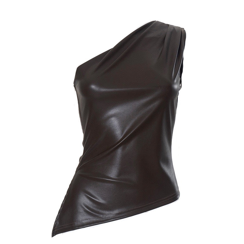 Damen Elegantes asymmetrisches Oberteil aus Kunstleder Echo Archiv