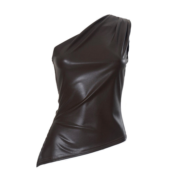Damen Elegantes asymmetrisches Oberteil aus Kunstleder Echo Archiv