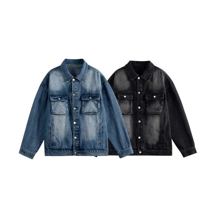 Herren Oversize-Jeansjacke mit Used-Waschung, aufgesetzten Brusttaschen und Knopfverschluss Echoarchiv
