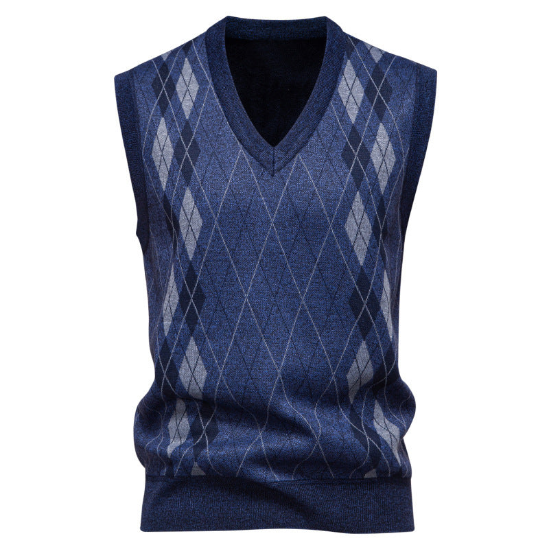 Herren nan elegante Rautenmuster-Strickweste mit V-Ausschnitt und leichtem Baumwollmix Echo Archiv