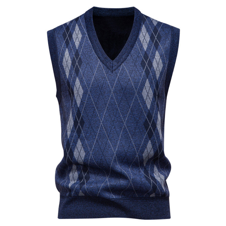 Herren nan elegante Rautenmuster-Strickweste mit V-Ausschnitt und leichtem Baumwollmix Echo Archiv