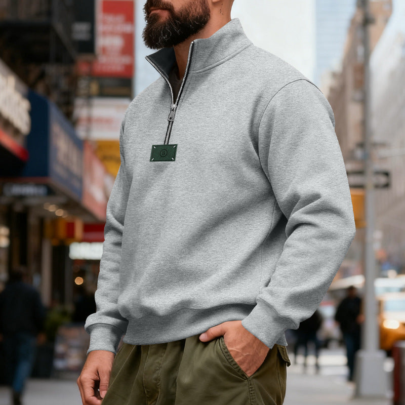 Herren nan hochgeschlossener Quarterzip-Sweatshirt aus schwerem Baumwollfleece mit Stehkragen Echo Archiv
