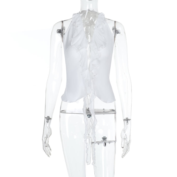 Damen Elegantes Rüschenoberteil mit tiefem V-Ausschnitt Echo Archiv