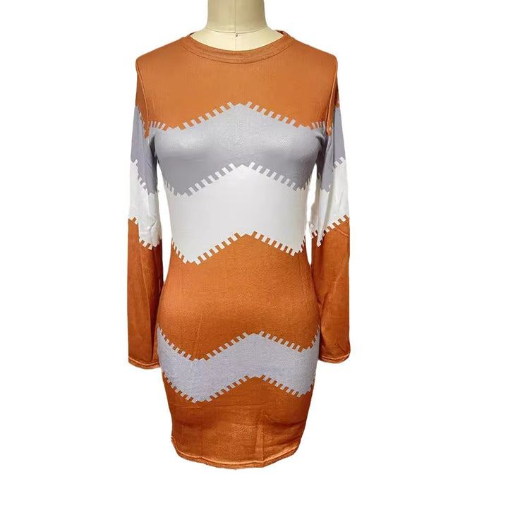 Damen nan Longsleeve-Strickkleid mit Chevron-Muster, geradem Saum und körperumspielender Passform Echo Archiv