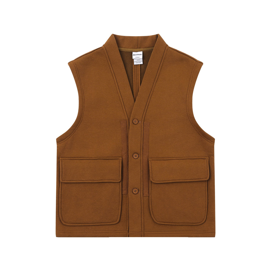Unisex Utility‑Weste mit V-Ausschnitt, großformatigen Klappentaschen und Knopfleiste Echoarchiv