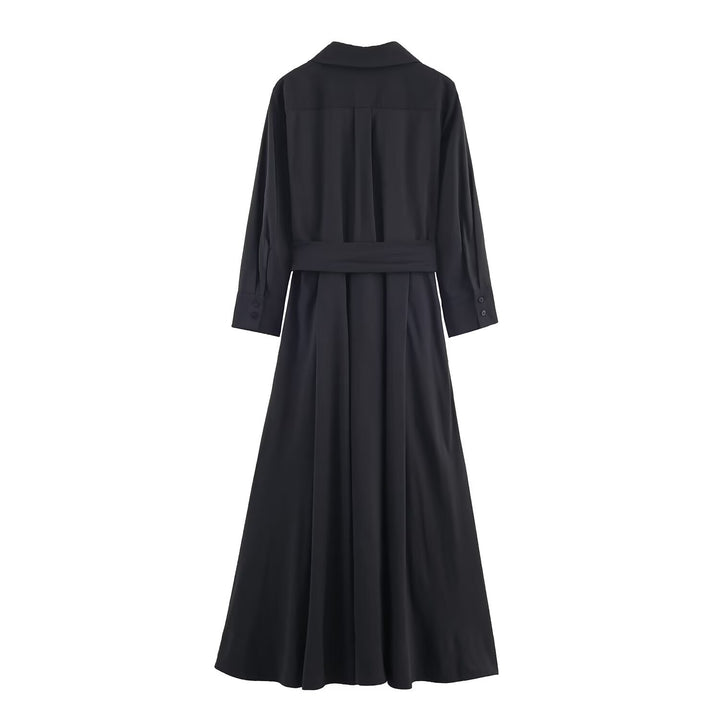 Damen Maxikleid im Hemdblusenstil mit Bindegürtel und schwingendem A‑Linienrock Echoarchiv