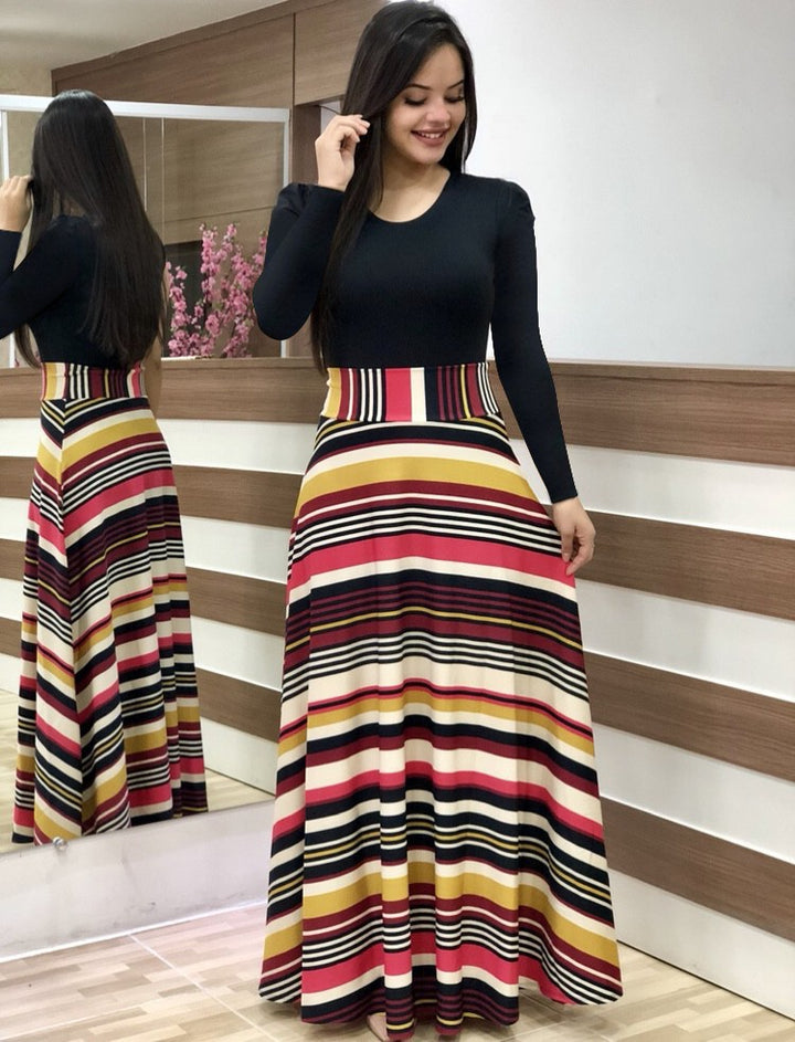 Damen Elegantes Maxikleid mit grafischem Druck und flexiblem Bund Echo Archiv