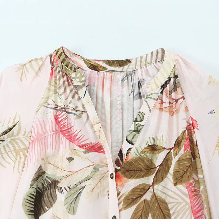 Damen Langes Boho-Maxikleid mit Knopfleiste, Bindegürtel und Stufenrock Echo Archiv