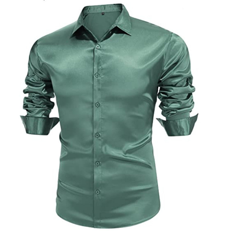 Herren elegantes Langarm-Hemd mit glänzendem Finish und modernen Details Echoarchiv