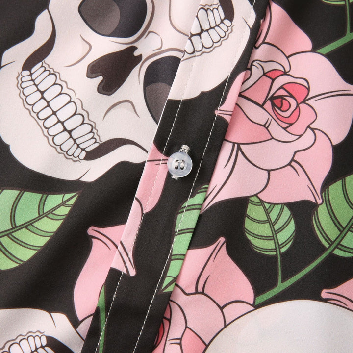 Herren Kurzarmhemd mit kreativem Totenkopf- und Blumenmuster Echoarchiv 1757487585