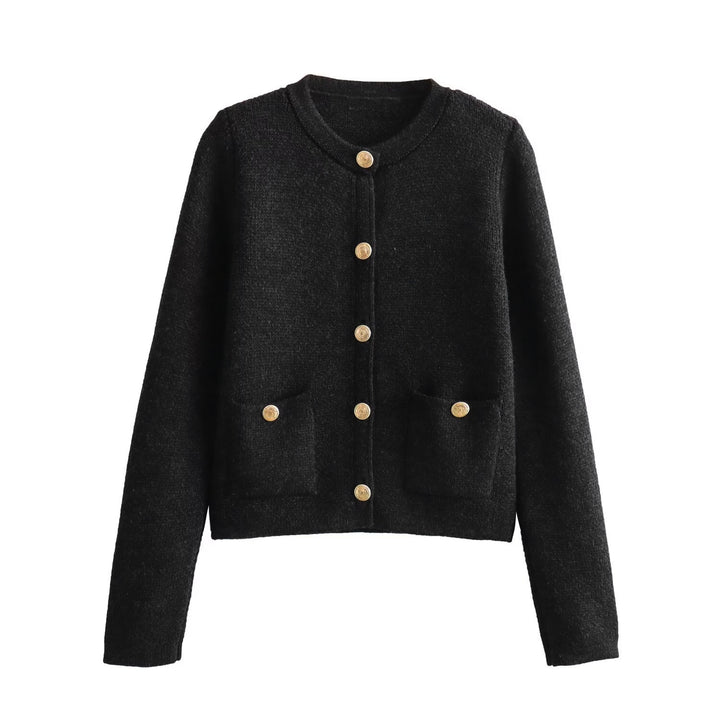 Damen Kurzgeschnittener Bouclé-Cardigan mit Rundhals, Pattentaschen und Münzknöpfen Echo Archiv