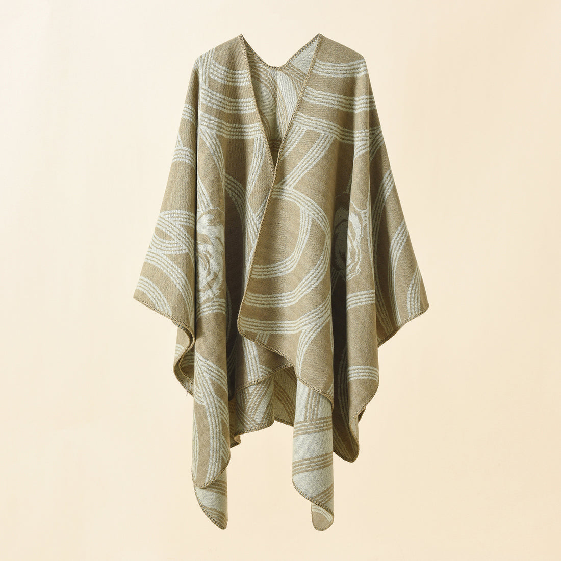 Damen Reversfreier Jacquard-Umhang im kastigen Oversize mit abstraktem Medaillonmuster – Montévia