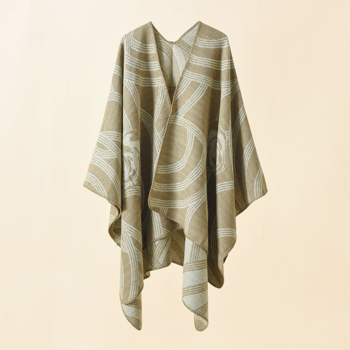 Damen Reversfreier Jacquard-Umhang im kastigen Oversize mit abstraktem Medaillonmuster Echo Archiv