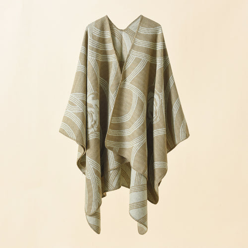 Damen Reversfreier Jacquard-Umhang im kastigen Oversize mit abstraktem Medaillonmuster Echo Archiv