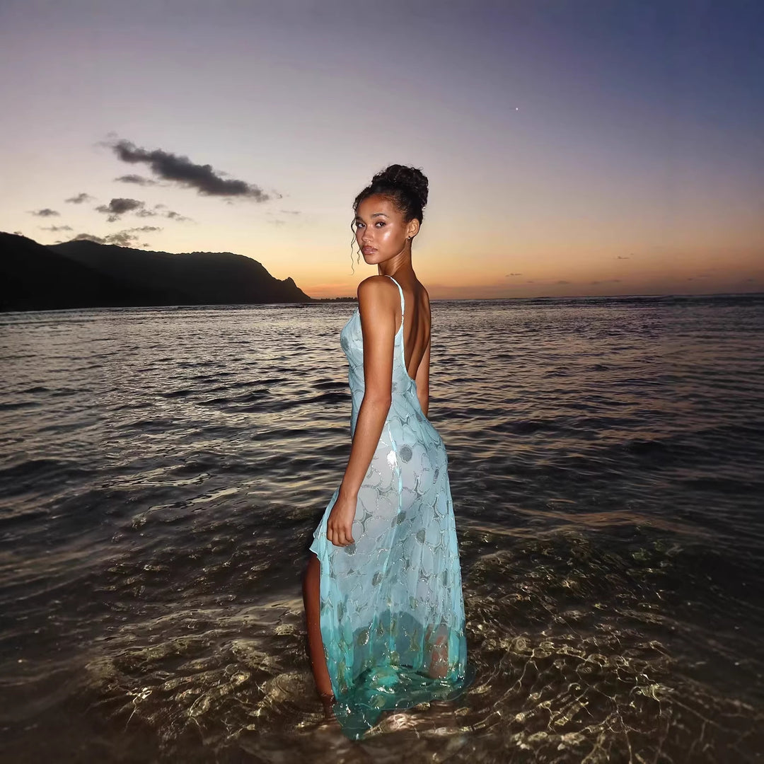 Damen Strandkleid mit transparentem Finish und asymmetrischem Saum Echo Archiv