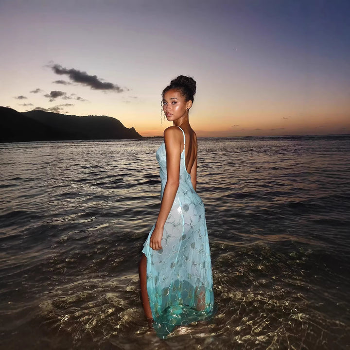 Damen Strandkleid mit transparentem Finish und asymmetrischem Saum Echo Archiv