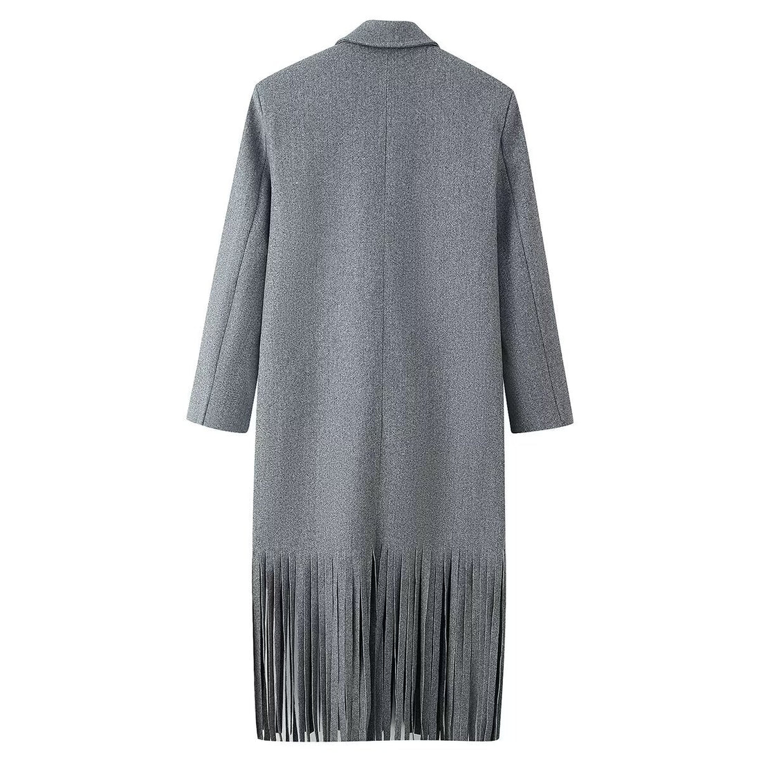 Damen Doppelreihiger Wollmix-Mantel mit Fransensaum und fallendem Revers Echoarchiv
