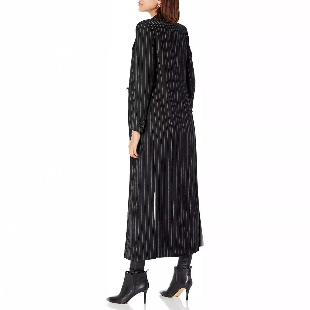 Damen Longline-Blazer-Mantel mit Nadelstreifen, taillierter Silhouette und Pattentaschen Echoarchiv