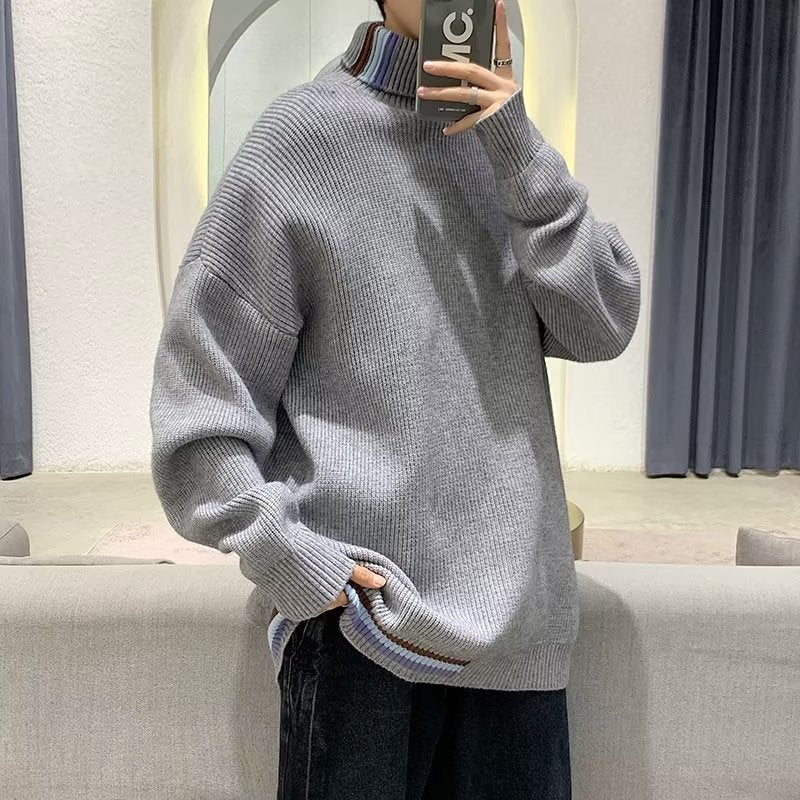 Herren Strickpullover mit hohem Kragen und modernen Rippendetails Echoarchiv