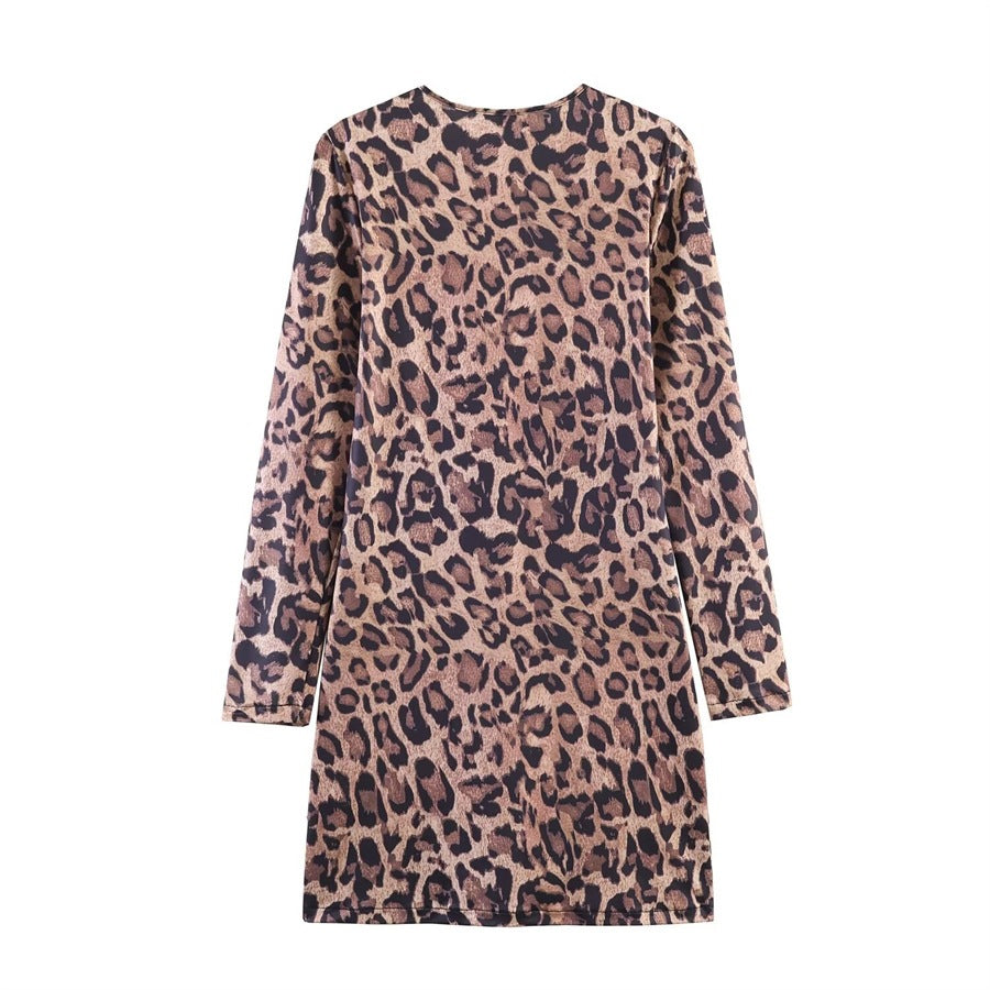 Damen Leoprint-Minikleid mit Rundhalsausschnitt, langen Ärmeln und A-Linien‑Silhouette Echo Archiv