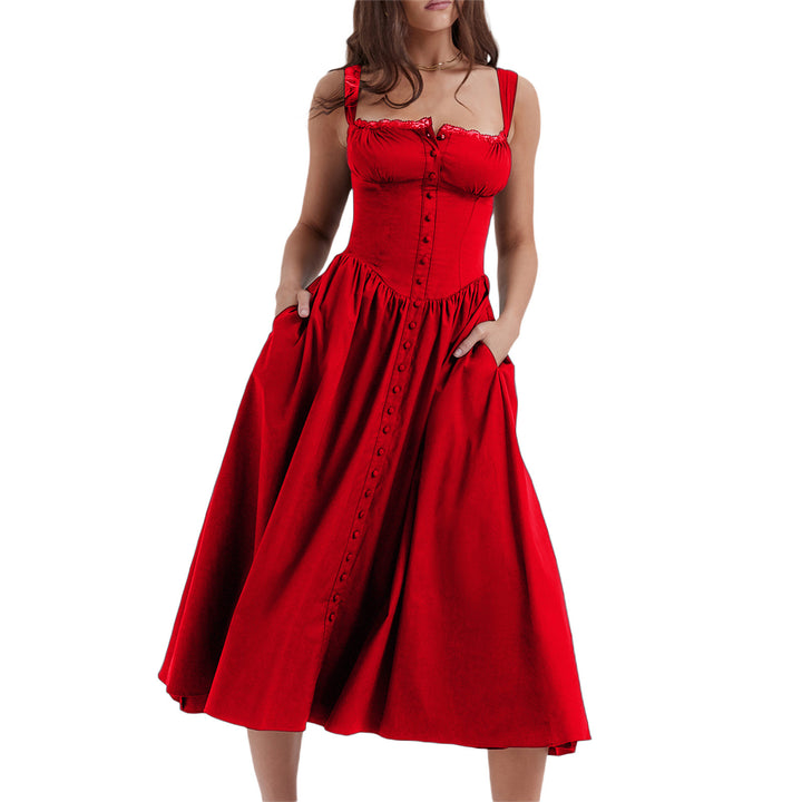 Damen Maxi-Kleid mit knöpfbarem Oberteil und schwingendem Rock Echo Archiv