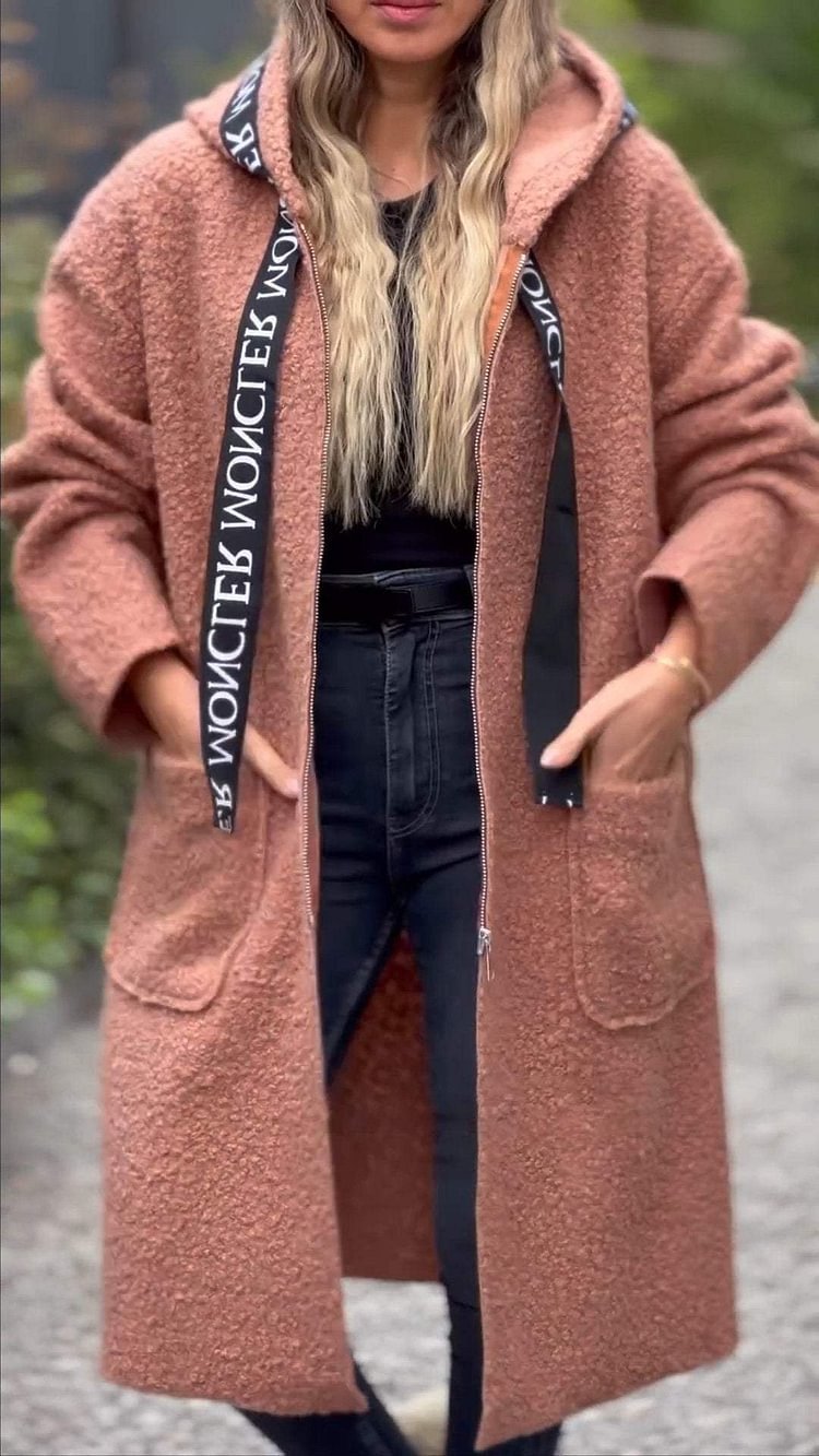 Damen Modischer Oversized-Fleece-Mantel mit praktischen Taschen und Kapuze Echoarchiv
