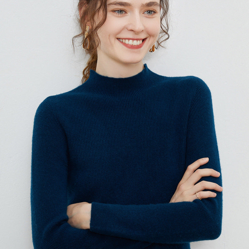 Damen Leichter taillierter Mockneck-Pullover in kaschmirähnlicher Mohair-Optik mit feiner Rippenstruktur Echoarchiv